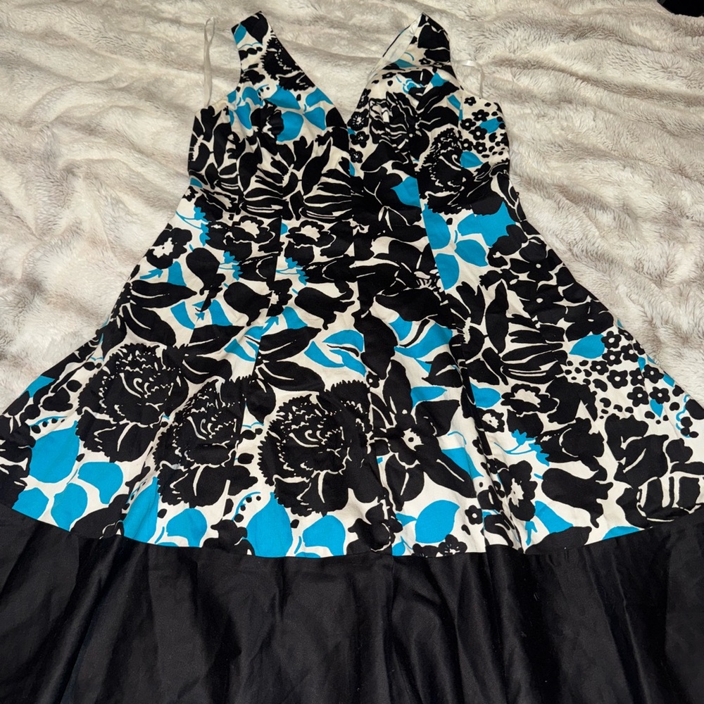 Nine West Black and Blue Floral High Low Dress